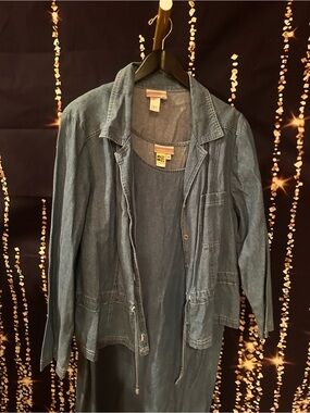 Coldwater Creek, Washed Blue Denim Jacket with Drawstring, dress